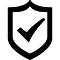 Black shield with a check mark icon